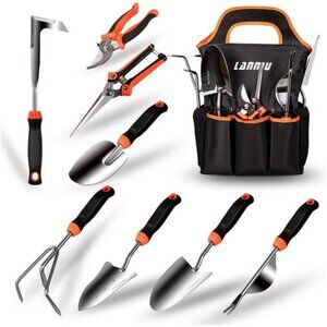 Garden Tool Set, 9 Piece Stainless Steel Heavy Duty Gardening Tool Set